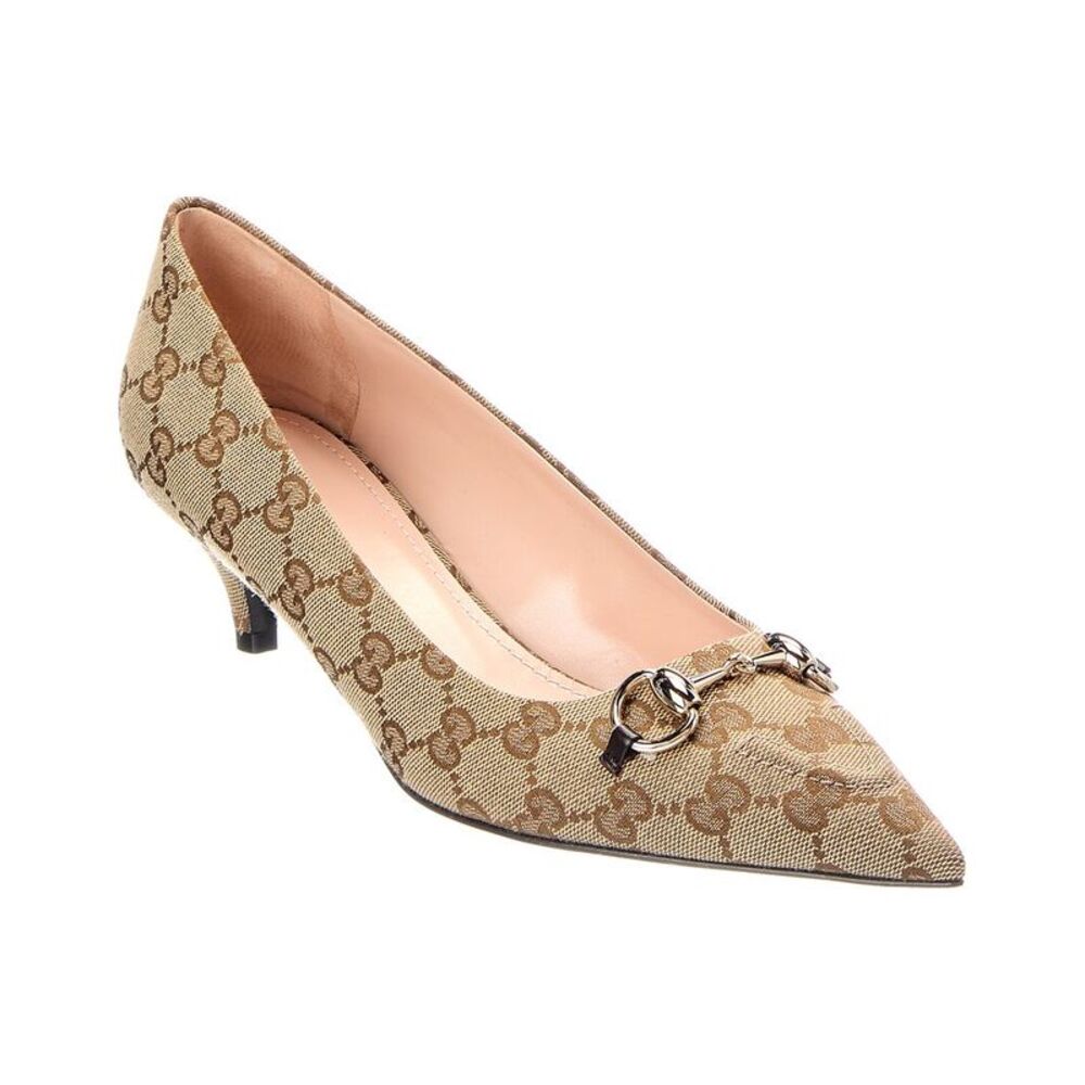 Gucci Horsebit Gg Supreme Canvas & Leather Pump, Beige